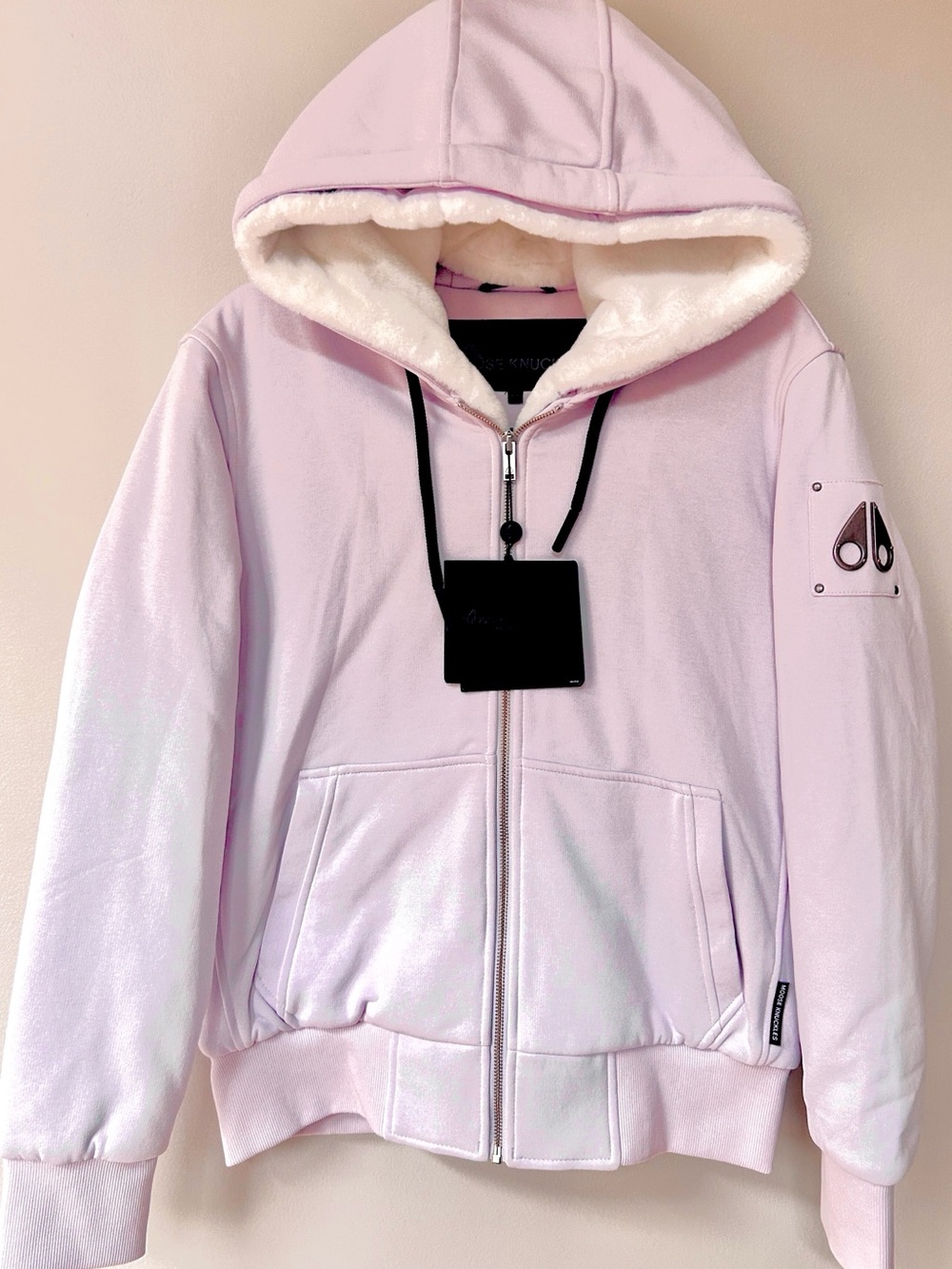 NWT Moose Knuckles Classic Bunny 3 Zip-Up Women’s Large Hoodie Light Lilac